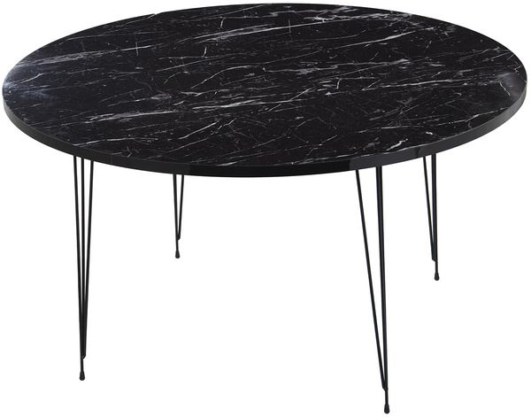DRW Runder Couchtisch aus Holz und Metall in Schwarz mit Marmor-Effekt, 89x45 cm, Dicke 1,8 cm, 89x45 cm, grosor 1,8cm