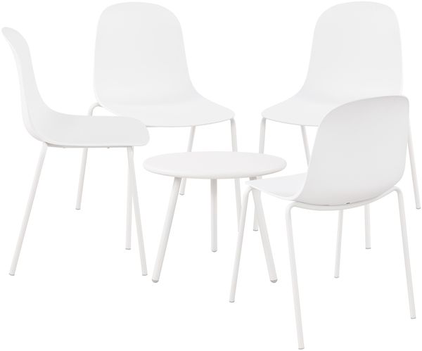 CLP 4er Sitzgruppe Berdin Set 1 Tisch 4 Stapelstühle wetterfest UV-beständig,weiß