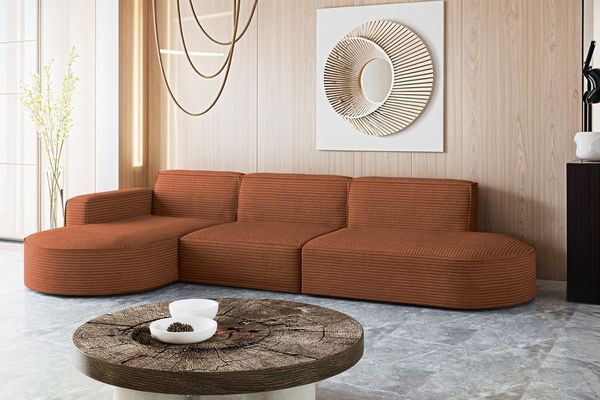 Kaiser Möbel Ecksofa Designer, Sofa L form MODENA stoff Poso, Dekorative Kissen, viele Farben, bequem