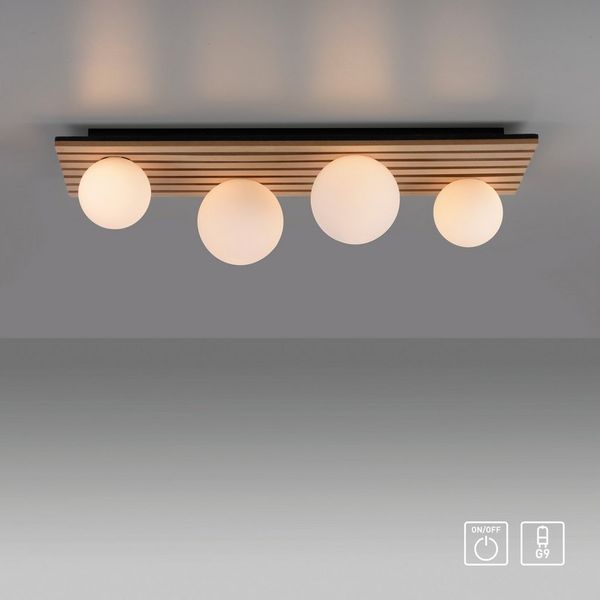 OTTO home Deckenleuchte Evinnia Akustikpaneele mit Glaskugeln, ohne Leuchtmittel, Leuchtmittel wechselbar, Warmweiß, Holz, Akustik, Paneele, Glas, opal matt weiß, Deckenlampe