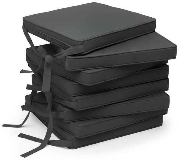 Beautissu Stuhlkissen 8er Set Loft SK Stuhlkissen 45x40 cm mit Bändern rutschfest Anthrazit, Abnehmbarer Bezug 30°C, Made in EU, komfortabler Schaumstoff