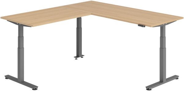bümö Eckschreibtisch elektrisch höhenverstellbar L-Form: 200 x 220 cm in Eiche, Gestell graphit - Stehschreibtisch mit Memory-Steuerung, elektrischer XXL Schreibtisch für die Ecke, XDSMW-2014-E-G