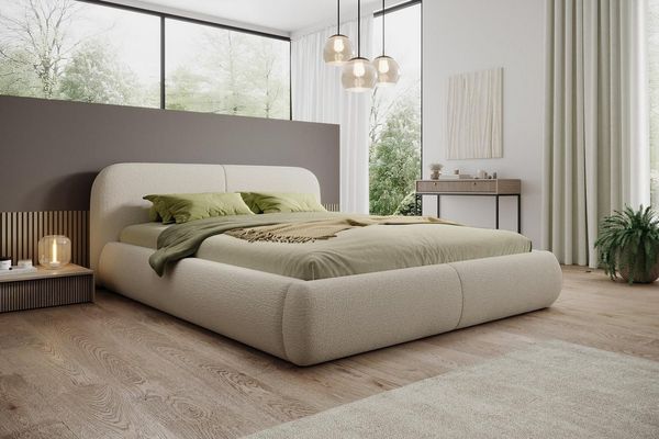 Compleo Polsterbett Doppelbett mit dicker Schaumstoffpolsterung, Premium Bett, Bouclé Bett, Elegant design fürs Schlafzimmer