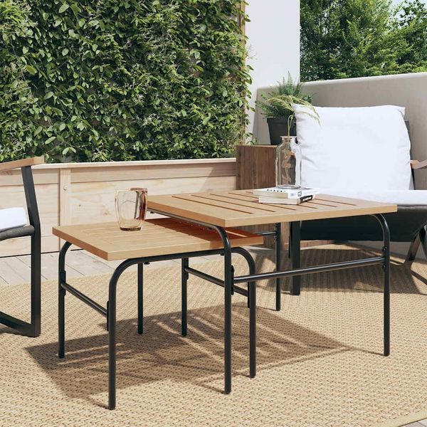 2 pcs Gartentisch,Outdoor-Satztische Braun und Schwarz Stahl