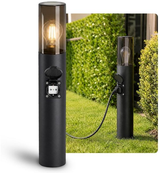 SSC-LUXon LED Gartenstrahler VARDA Wegeleuchte mit Steckdose LED Birne E27 Retro extra warmweiß 3W, Extra Warmweiß