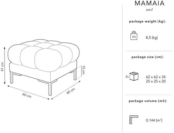Micadoni Hocker Mamaia 1-Sitzer Samt Bluvel Gelb schwarze Beine Bild 3
