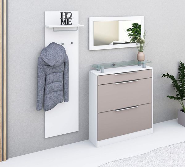 borchardt Möbel Garderoben-Set Oliva, (3-tlg), mit stehendem Schuhschrank, Paneel und Spiegel