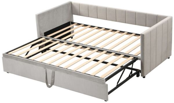BlingBin Polsterbett Ausziehbares Schlafsofa 90/180x200 cm, Doppelbett (Daybett, 1-tlg, Kinderbett Bett Funktionsbett), mit Lattenrosten, Multifunktionsbett aus hautfreundlichem Samtstoff