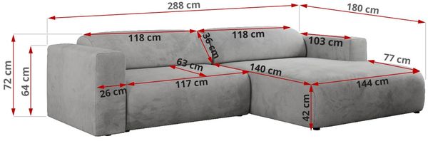 Ecksofa PASADENA, freistehendes Ecksofa, breite Armlehnen, Federsitz - rechts - Hellgrau Velours Bild 8
