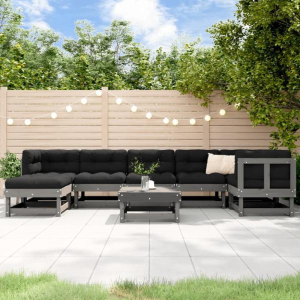 vidaXL 8-tlg. Garten-Lounge-Set Grau Massivholz Kiefer 3186279