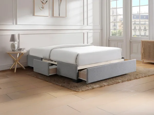 Vente-unique - KOLANE Lattenrost und Bettrahmen Stoff Grau - B 185,5 cm x H 37 cm x L 207 cm