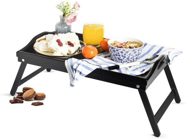 Sendez Betttablett, Holz lackiert dunkel, 50 x 30 x 23 cm