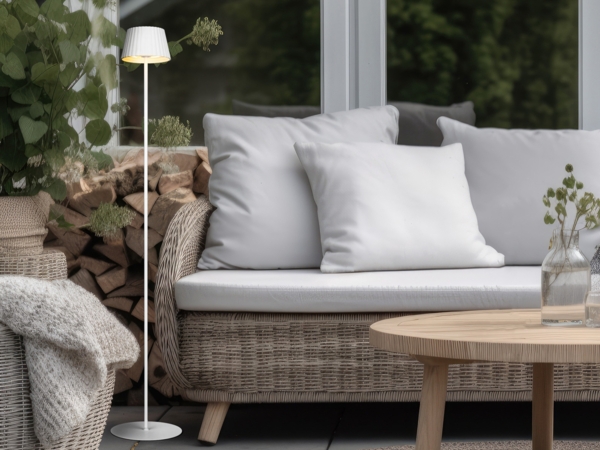 'Suarez' Akku Stehlampe, für Outdoor, kabellos in Weiß, klein 123cm