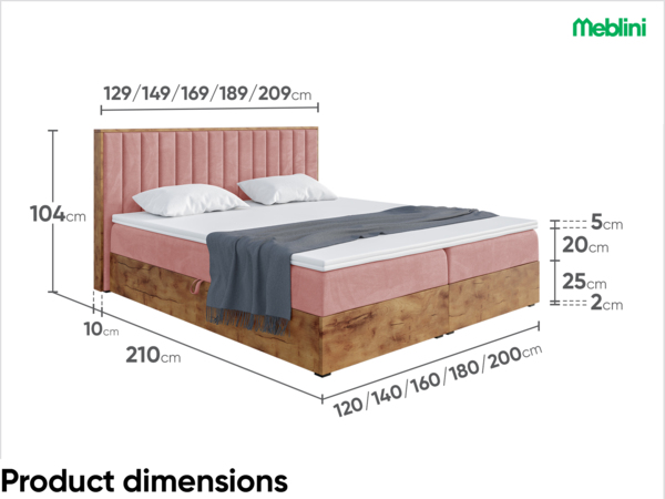 MEBLINI Boxspringbett LOFTY 4 160x200 cm mit Bettkasten - H3/Rosa Samt Polsterbett - Doppelbett mit Topper & Taschenfederkern-Matratze Bild 7