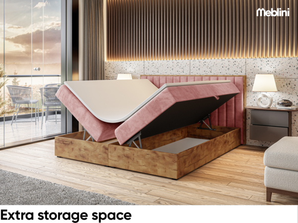 MEBLINI Boxspringbett LOFTY 4 160x200 cm mit Bettkasten - H3/Rosa Samt Polsterbett - Doppelbett mit Topper & Taschenfederkern-Matratze Bild 5