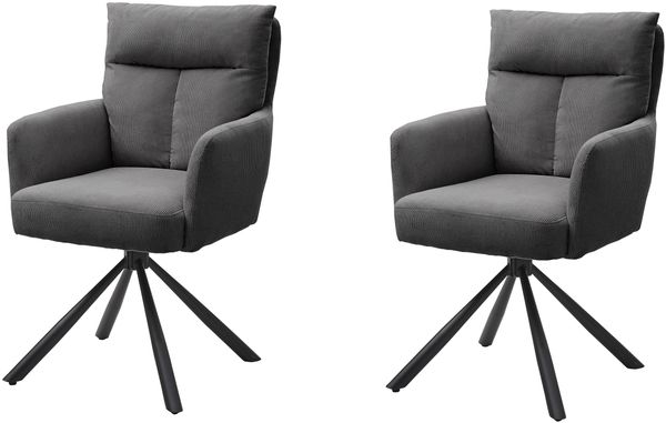 Armlehnstuhl >Sofia< (2er Set) in grau, Cordbezug - 60x93x67cm (BxHxT)