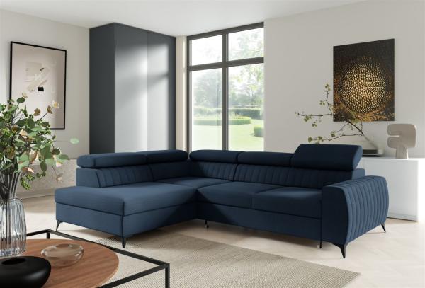 Ecksofa Schlafsofa Sofa TORONTO Stoff Element Blau Ottomane Links