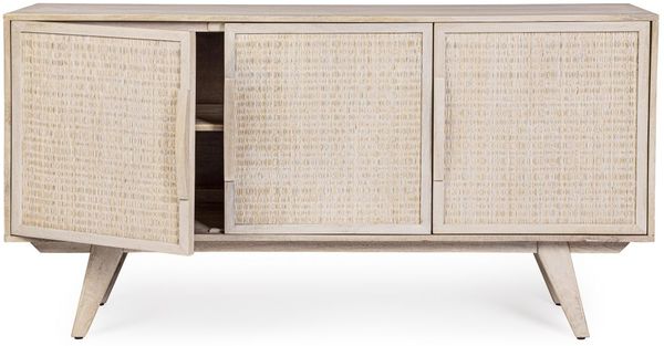 Sideboard Sahana aus Mangoholz, skandinavisches Design, Rattan-Türen, natur, 3 Türen