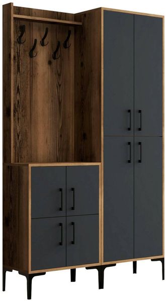 Dmora Eingangsmöbel Eufemia, Moderner Eingang, Wandgarderobe, Multifunktions-Aufbewahrungskonsole, 120x35h200 cm, Walnuss und Anthrazit