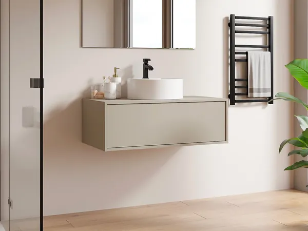 Vente-unique - TEANA Waschbeckenmöbel Holz, Platte Beige - B 47 cm x H 32 cm x L 94 cm