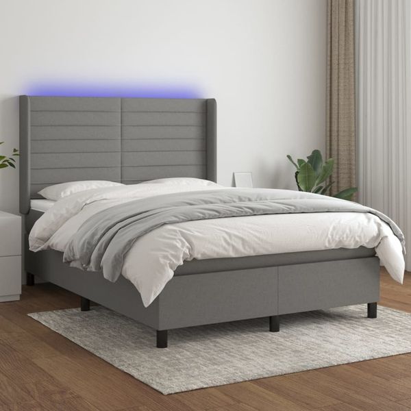 vidaXL Boxspringbett mit Matratze & LED Dunkelgrau 140x200 cm Stoff, Härtegrad: H2 [3138398]