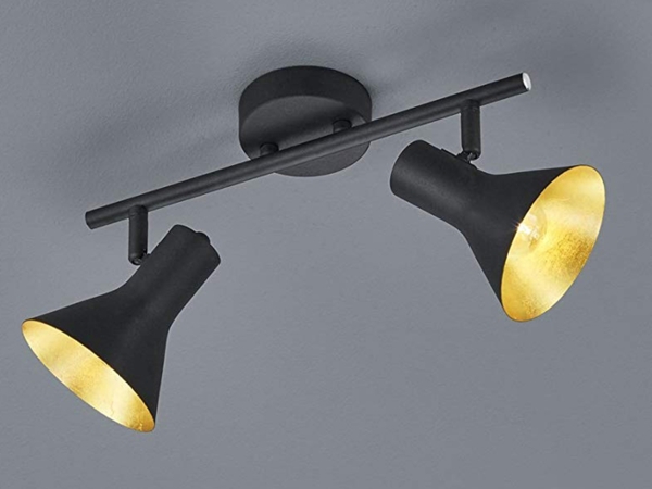 LED Deckenstrahler Metall Schwarz Gold 2-flammig, Breite 33cm