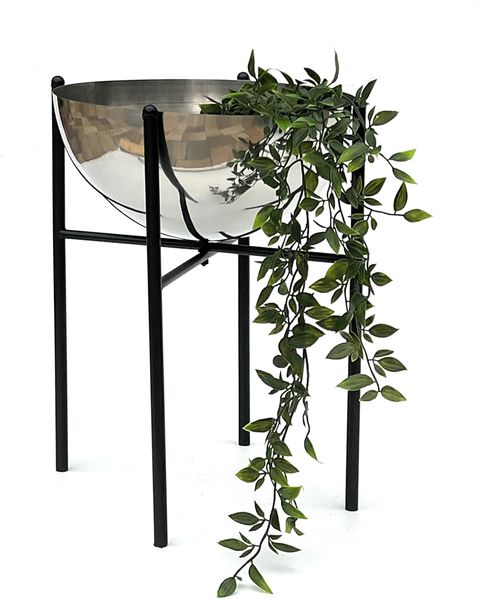 DanDiBo Blumenhocker Metall mit Topf Schwarz Silber 45 cm Blumenständer 96257 L Blumensäule Modern Pflanzenständer Pflanzenhocker