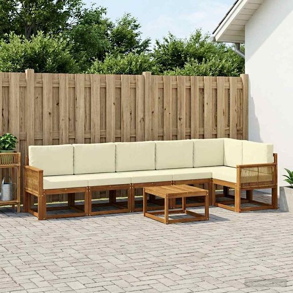vidaXL Outdoor-Sofagarnitur mit Kissen 7 pcs Natur und Creme Polyester 3385276