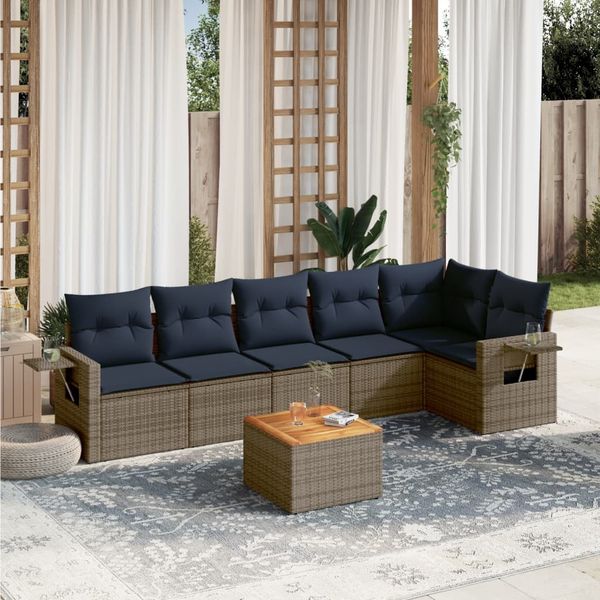 vidaXL 7-teiliges Gartensofa-Set mit Kissen, grau, Polyrattan 3224577
