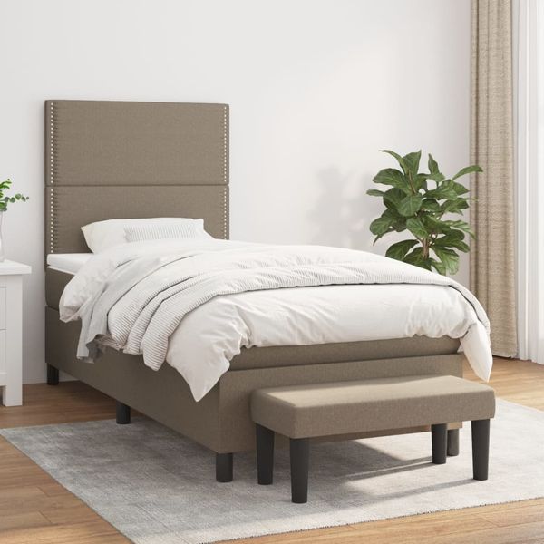 vidaXL Boxspringbett mit Matratze Taupe 100x200 cm Stoff 3136497