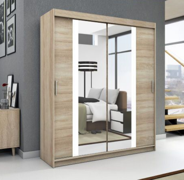 Schwebetürenschrank BRUNI 2-türig Schrank 180 cm (mit Spiegel) Farbe: Sonoma