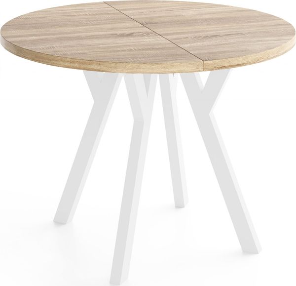 WFL GROUP Esstisch Vero ausziehbar verlängerbar rund modern mit Weißen Holzbeinen (MADE IN EU, XXL Groß – 80/90/100 cm ausziehbar auf 130/190/200/300 cm), platzsparender Tisch für kleine Küche, Esszimmer oder Wohnzimmer
