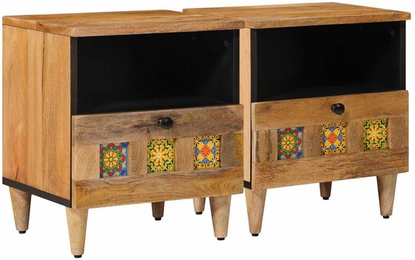 vidaXL Nachttisch 2 pcs Natur 40 x 33 x 46 cm Massivholz Mango 4018267
