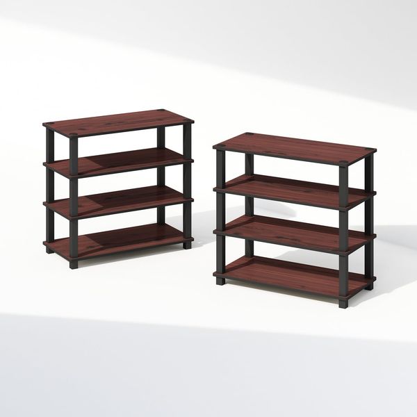 Furinno Turn-N-Tube Aufbewahrungsregale Set von 2, 4-stufiges stapelbares Standregal, offenes Eckregal, für Organisation und Aufbewahrung, Wohnzimmer, Garage, Home Office, Dunkle Kirsche