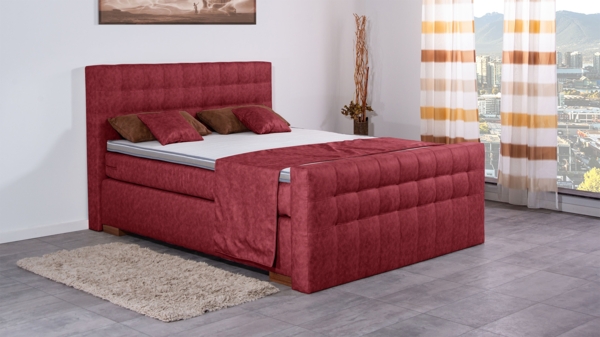 Meisterbetten Boxspringbett Luis 140x200 in MS-Red, Matratzenbezug Nano, Komfortschaum-Topper