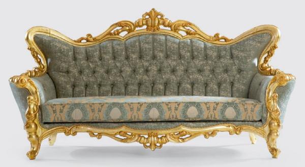 Casa Padrino Luxus Barock Sofa Grün / Gold 245 x 90 x H. 126 cm - Handgefertigtes Wohnzimmer Sofa mit elegantem Muster - Barock Wohnzimmer Möbel