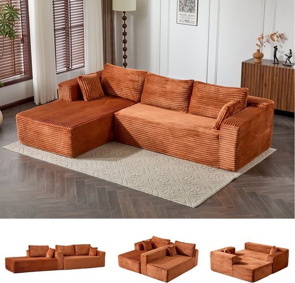 Leawin Sofa Modulares L-Form Sofa – Komfortable Sofas Wohnzimmer für kleine Räume, 3-Sitzer Ecksofa, bequem & platzsparend, ideal für Wohnzimmer