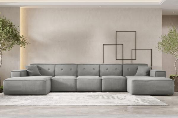 Wohnlandschaft Sofa U-Form CESINA XL in Stoff Opera Velvet Steingrau