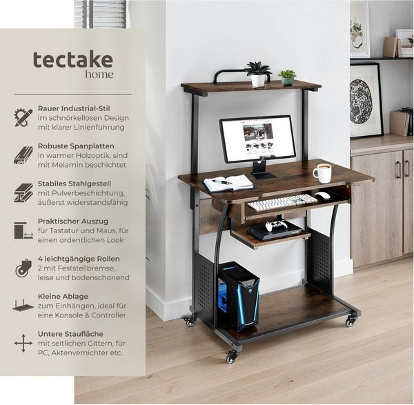 tectake Schreibtisch Fife (1-St, 1 tlg), Funktionaler Schreibtisch im kontrastreichen Industrial Style