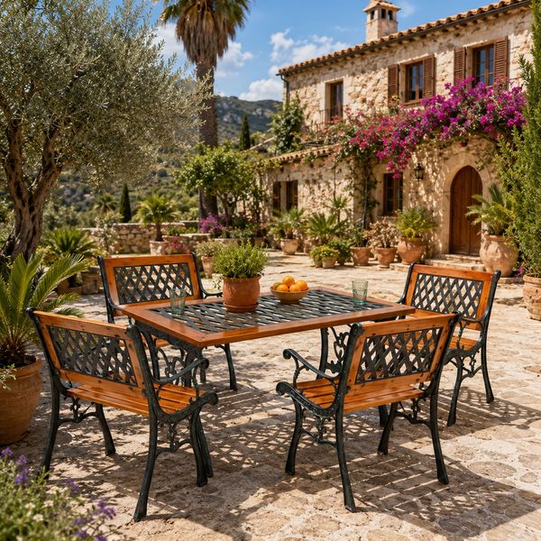 5tlg Gartengarnitur Gartenmöbel Outdoormöbel Gusseisen Wetterfest