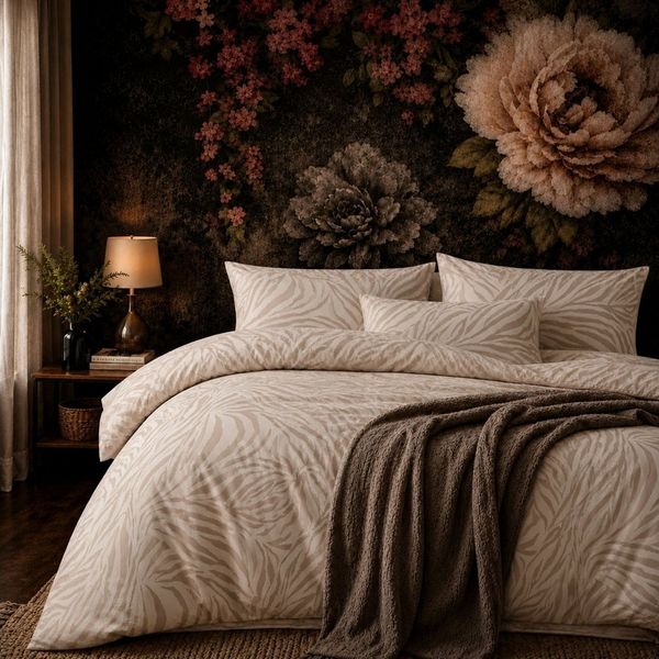 ZIRVEHOME Bettwäsche Baumwolle Beige – Bettbezug Zebra-Muster Ganzjahresbettwäsche, Renforce, 3 teilig, 200x220 cm Baumwolle Beige Bettbezug Atmungsaktiv & Hautfreundlich