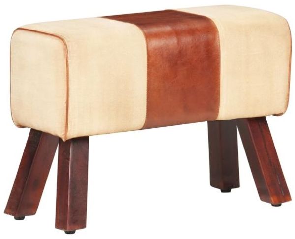 vidaXL Sitzbank Turnbock-Design 58 cm Braun Echtleder Massivholz Mango 320785