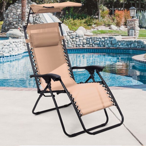 Todeco Liegestuhl klappbar mit Sonnenschutz, Sonnenstuhl mit abziehbare Kissen, Max Belastbarkeit 100kg, Strandliegestuhl leicht, Khaki