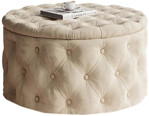 Lookway Hocker CHESTERFIELD runder gesteppter mit Staufach (1x Hocker), Durchmesser: ø70 cm