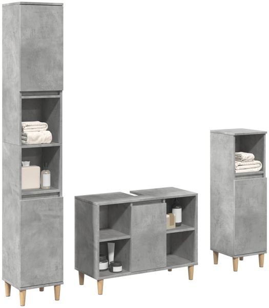 vidaXL 3-tlg. Badmöbel-Set Betongrau Holzwerkstoff 3324951