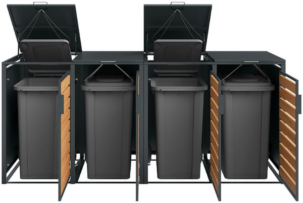 STEELSØN 'Kestra' Mülltonnenbox 4er je 120 Liter, anthrazit mit Holzoptik, Mülltonnenverkleidung aus Stahl, wetterfest, 102x62x234 cm, Müllbox für 4 Tonnen Bild 11