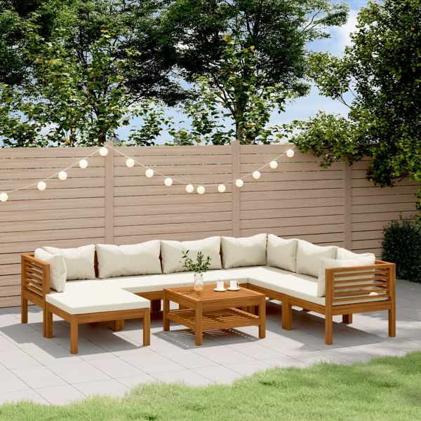vidaXL 8-tlg. Garten-Lounge-Set mit Creme Kissen Massivholz Akazie 3086940