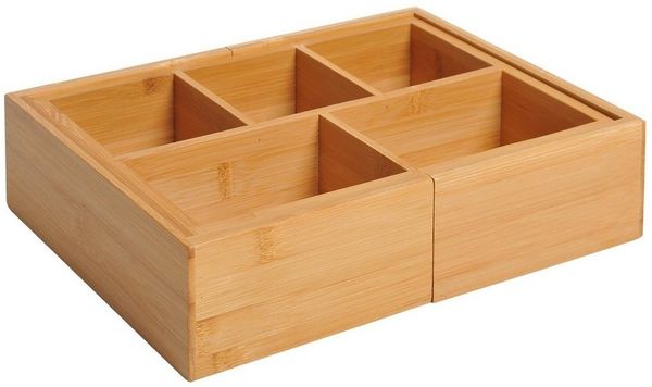 HOMCOM Organizer Aufbewahrungsbox (Schubladen Organizer, 1 St, Ordnungsbox), ausziehbar Bambus Natur 24,6 x 17,6 x 7 cm