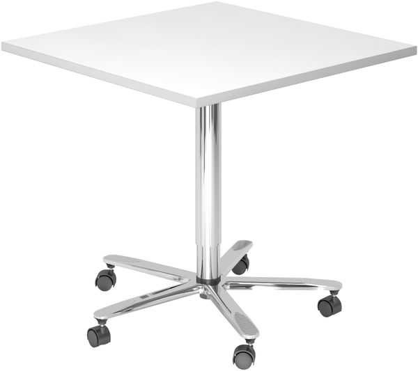 bümö Säulenhubtisch höhenverstellbar, Stehtisch Büro, Bistrotisch eckig 80 x 80 cm - Besprechungstisch weiß, Stehtisch Holz-Platte, Säule aus Metall verchromt, Säulentisch, Hochtisch, ST88-W-C