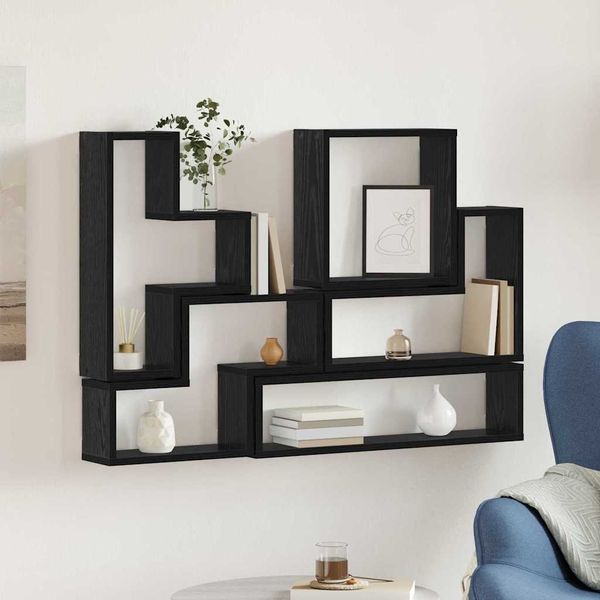 vidaXL Wandregal Wandmontiert Schwarz Eichen-Optik 96 x 12 x 64 cm 879641